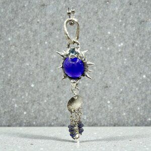 Handmade Cobalt Blue Glass Flail Pendant - Lapis Lazuli & Clear Quartz Crystal
